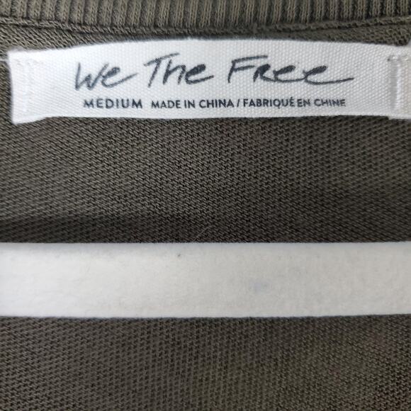 We The Free Womens Dark Green Long Cuffed Sleeve Distressed V-Neck Henley Size M - Picture 3 of 7